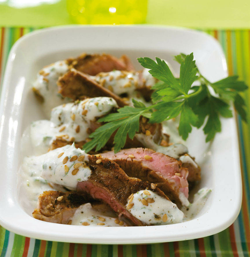 Broiled lamb with yogurt & herb dressing recipe