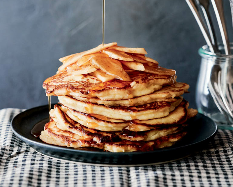 Ricotta pancakes with lemon, apples & cider syrup recipe