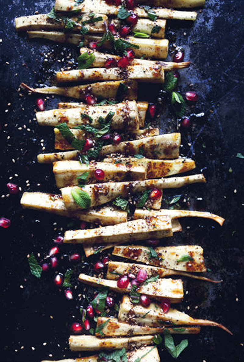 Roasted parsnips with pomegranate glaze and za’atar recipe