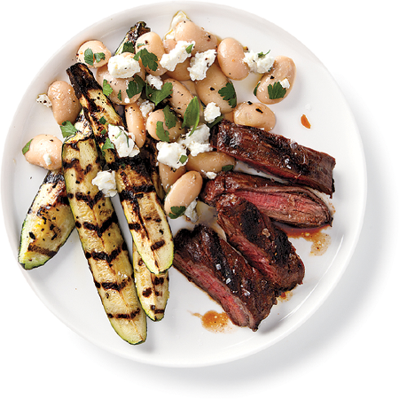 Steak and zucchini with greek beans recipe