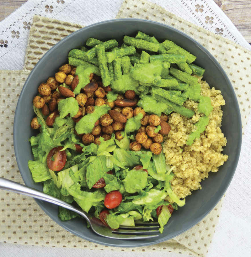 Two-bean salad bowl with pesto dressing recipe