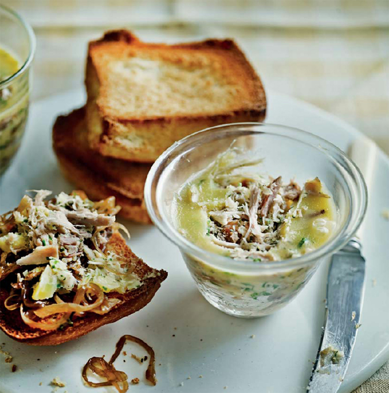 Potted chicken & spiced butter with caramelized shallot jam recipe