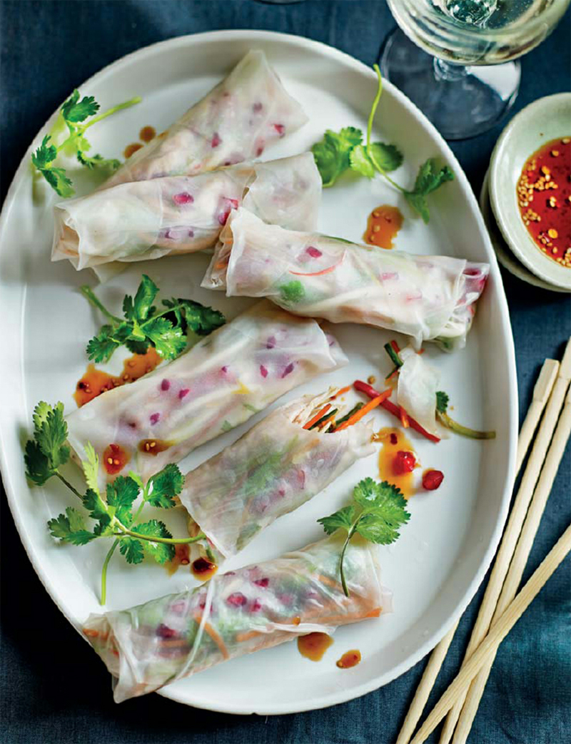 Vietnamese chicken & pomegranate seed wraps with sweet chili sauce recipe