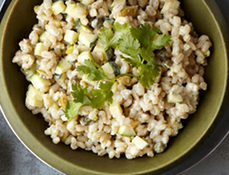 Barley with green tahini vinaigrette recipe