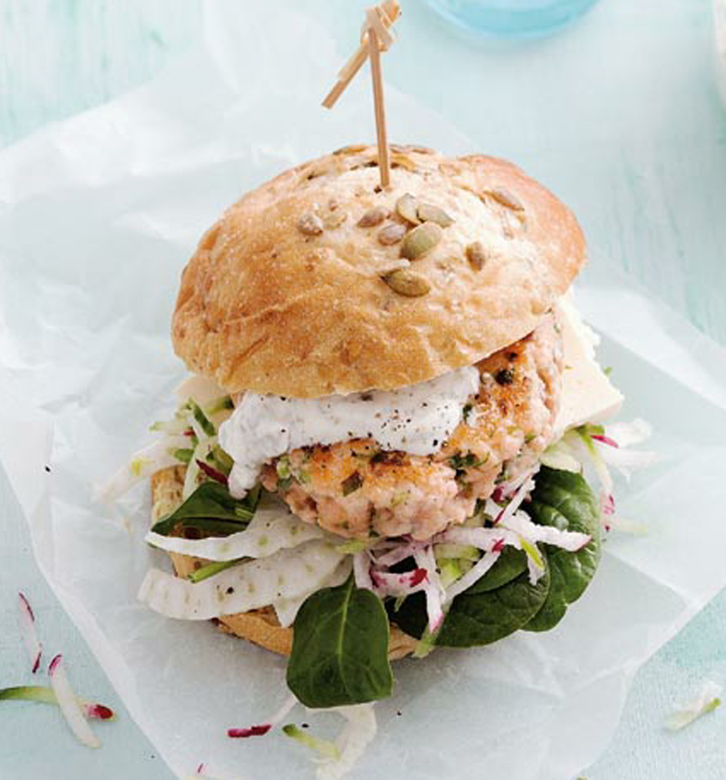 Fish burger with caper yoghurt recipe