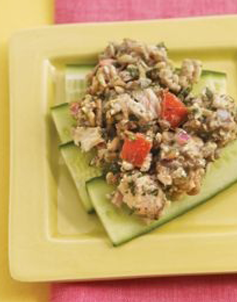 Multigrain tuna tabbouleh with creamy black olive vinaigrette recipe