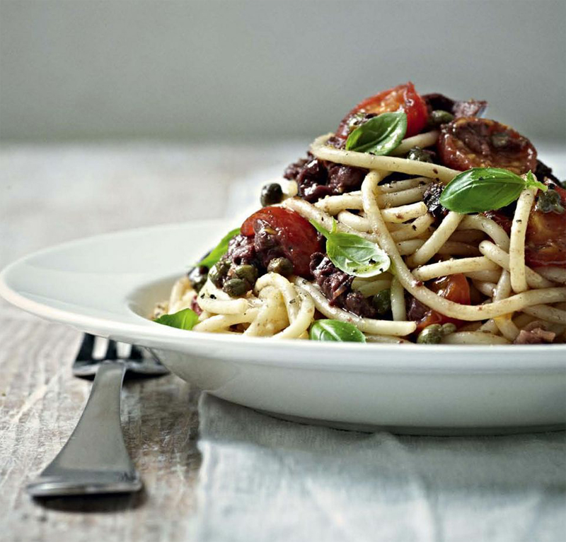 Pasta with tomatoes, anchovies, and chiles recipe