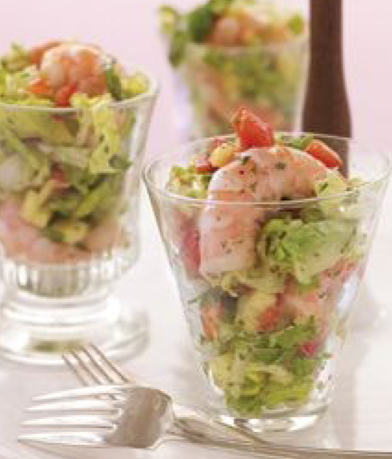 Sweet and spicy shrimp and avocado salad with mango vinaigrette recipe