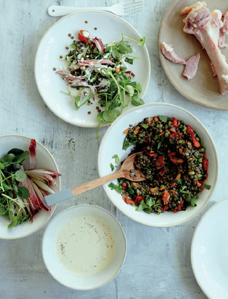 Warm lentil & ham hock salad recipe