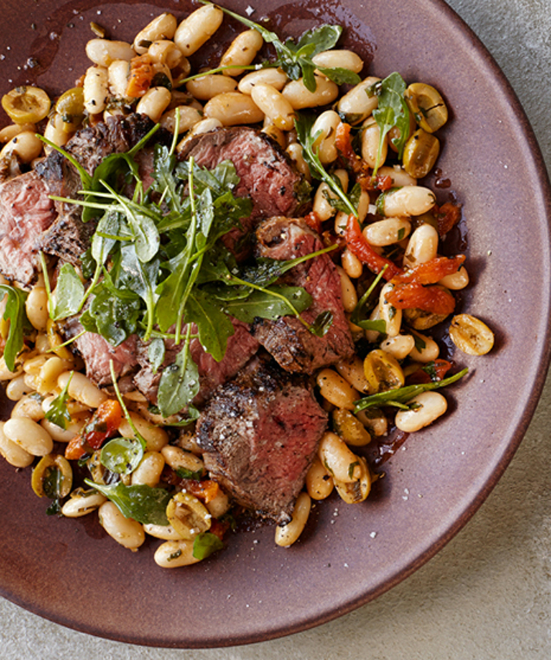 Lamb and bean salad with apricots and olives recipe