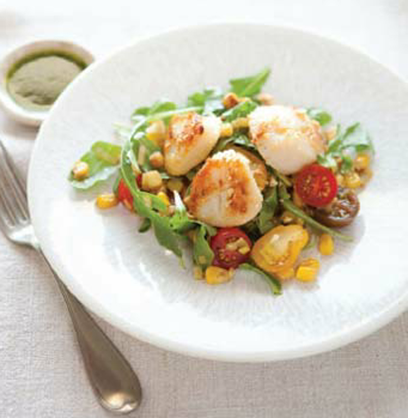 Marcona almond-dusted scallops recipe