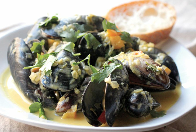 Mussels with African chilies and coconut recipe