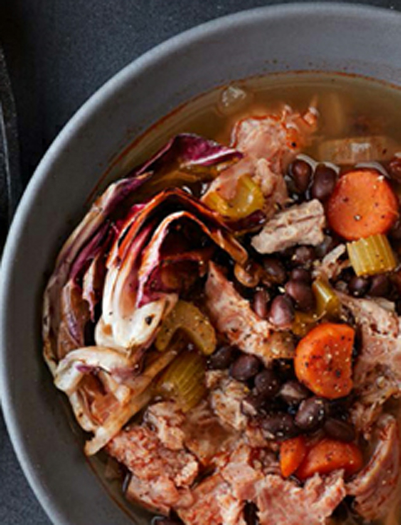Roasted Black bean stew with grilled radicchio recipe