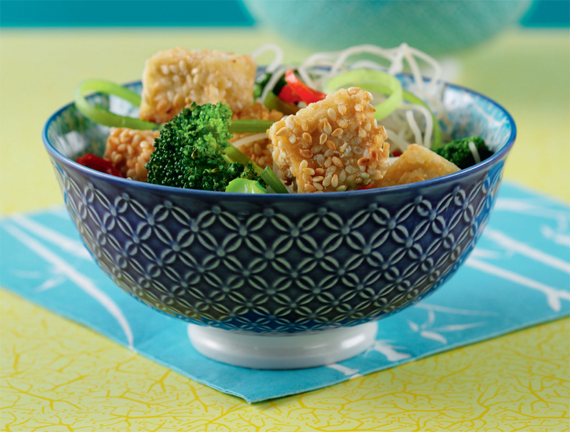 Stir-fried sesame tofu & noodles recipe