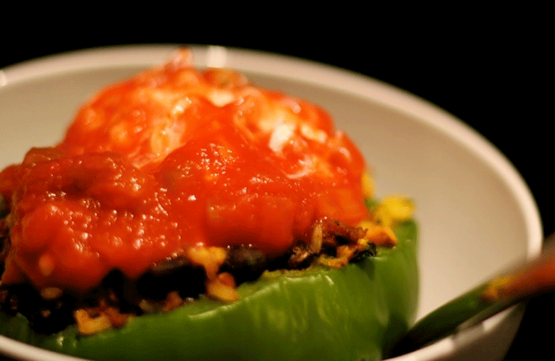 Bean stuffed poblanos recipe