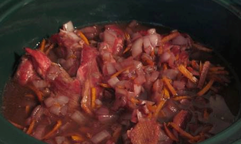 Beef, beet, carrots & onions recipe