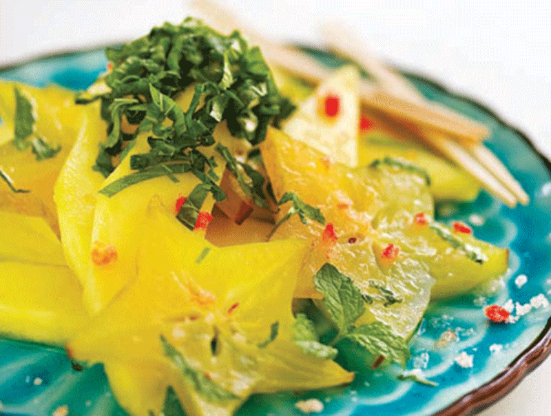 Fresh starfruit and mango with chilli and mint recipe