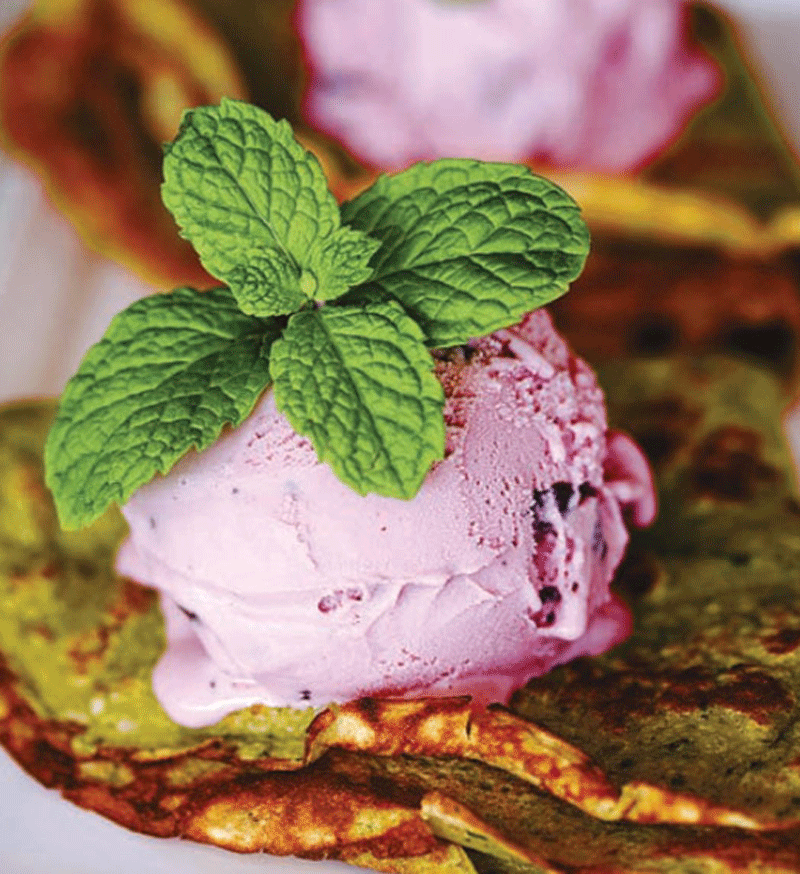 Matcha crepes with cherry chocolate ice cream recipe