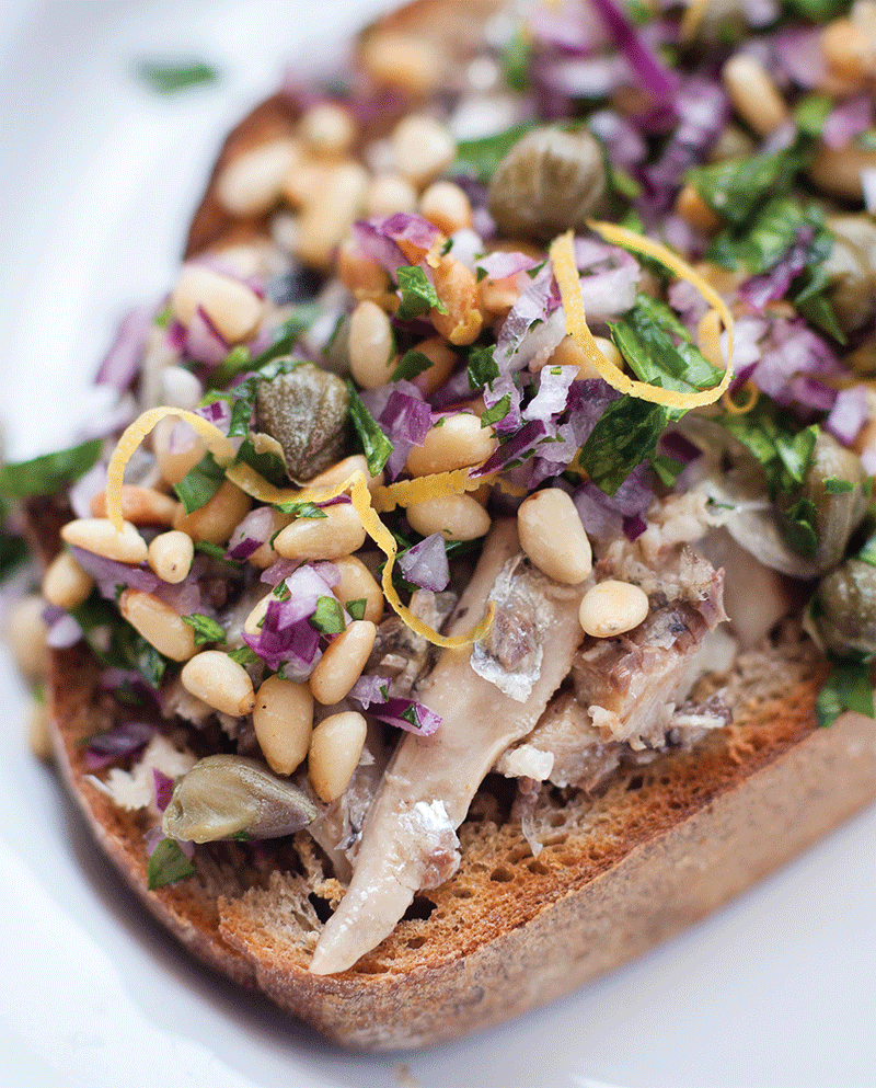 Sardines on toast with pine nuts and capers recipe