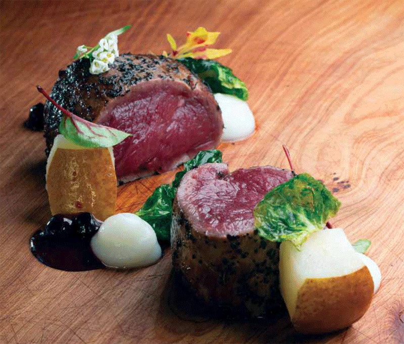 Venison tenderloin medallions with celery root puree and huckleberry sauce recipe