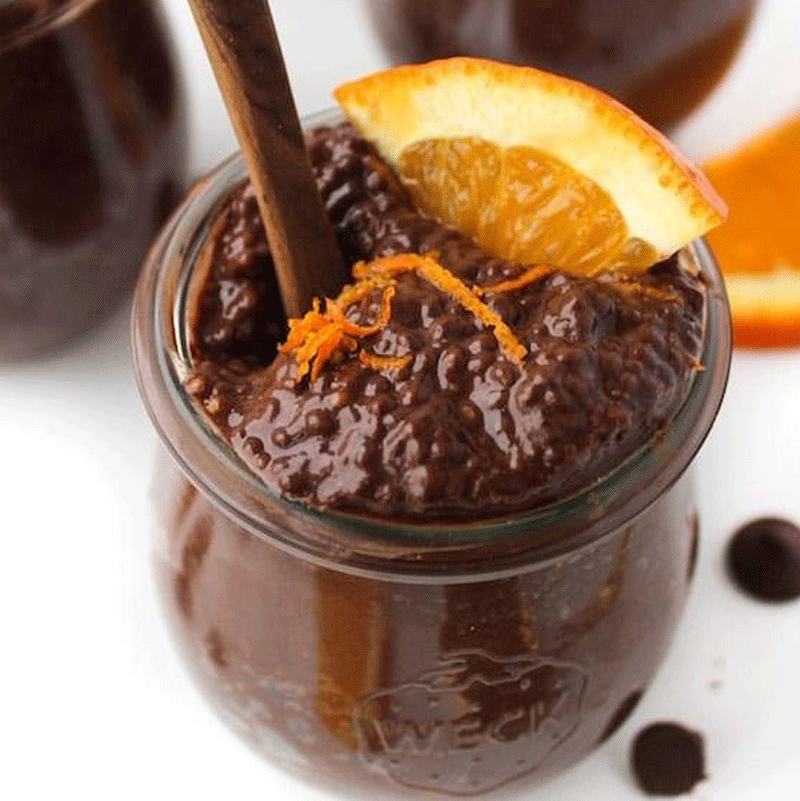 Chia-orange-chocolate breakfast parfait recipe