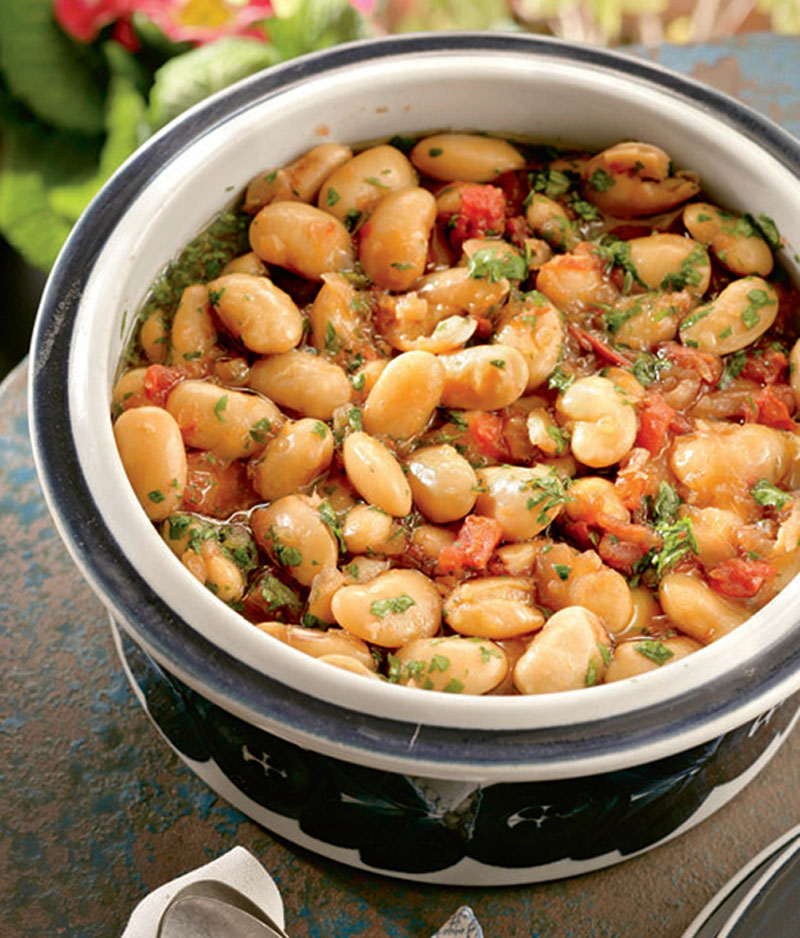 Giant beans baked with grape molasses and herbs recipe