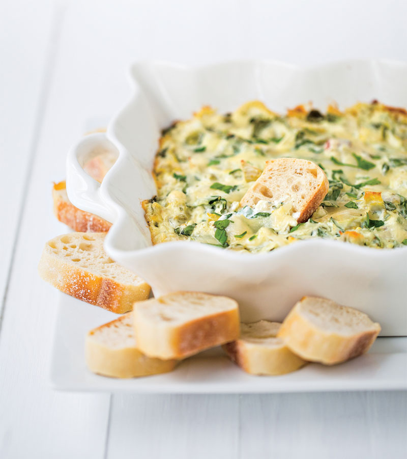 Three-cheese hot spinach artichoke dip recipe